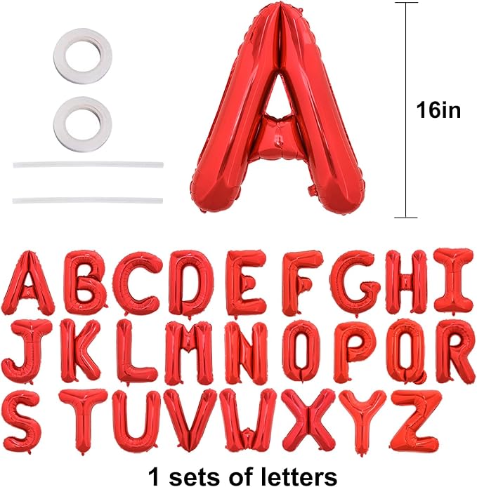 TONIFUL Red Letter Balloons 26 Pcs 1 Set A-Z Alphabet Banner Kit 16 Inch Mylar - Image 2