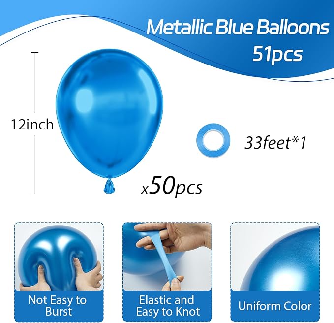 Awenztech Metallic Blue Balloons 12 inch, Chrome Blue Latex Balloons 50pcs - Image 2