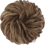 FESHFEN Messy Bun Hair Pieces - Large Wavy Curly Elastic Hair Bun Scrunchies Ponytail Extensions Synthetic Chignon Hairpieces for Women, Brown Mixed Honey Blonde 1.94oz