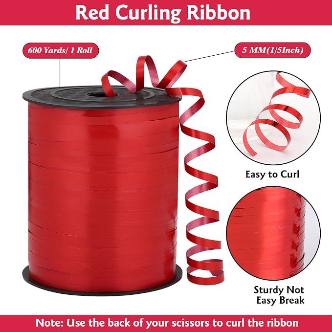 woric 600 Yards Red Curling Ribbon 1/5 Inch Curly Balloon String Ribbon | Smooth - Image 2