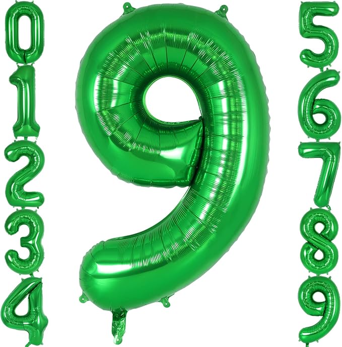 Dark Green Number 9 Balloon 40 Inch, Big Large Foil Helium Number Balloons by AIQINHU