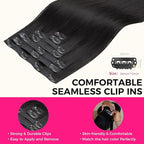 Lashey Yaki Straight Clip Ins 16 Inch 110g 7Pcs Seamless Hair Extensions Real Human hair, Natural Black Clip in Hair Extension for Women Real hair