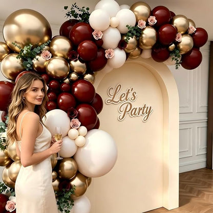 Burgundy Balloon Garland Arch Kit, Burgundy Maroon Gold Sand White Balloons - Image 4
