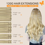 DOORES Clip in Hair Extensions Balayage Light Blonde Highlighted Golden Blonde Remy Human Hair Extensions Clip in Straight Thick 16 Inch 120g 7pcs Real Natural Hair Extensions