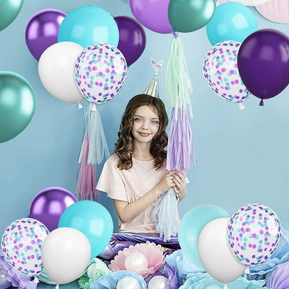 Mermaid Party Balloons, 12Inch Purple Blue Confetti Latex Balloon Helium - Image 6