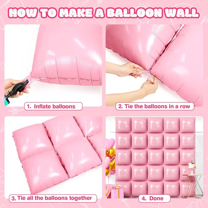 NISOCY 25PCS Pearl Light Pink Square Foil Balloons Wall Backdrop | Double Sided - Image 4