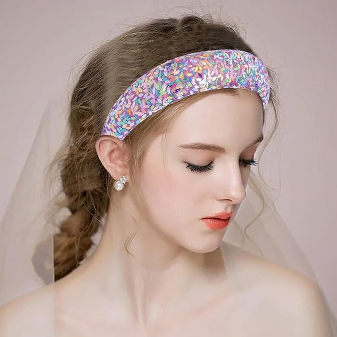 Sparkle Wide Headband for Women Girls Colorful Sequin Headbands Fashion Glitter Headband Comfortable High Elastic Head Band Hair Hoop Hair Accessories for Womens