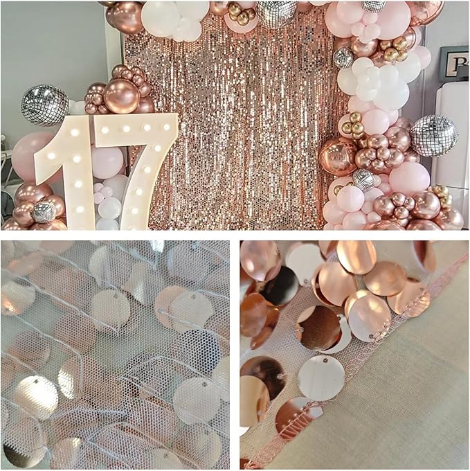 Rose Gold Sequin Backdrop, 9x10 Feet, 18MM Large Sequin, 1 Panel | Shimmer - Image 3
