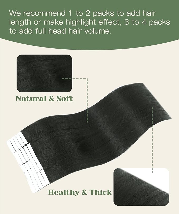 SURNEL Injected Seamless Tape in Hair Extensions 20 Inch Natural Black Invisible Tape in Extensions Human Hair 20Pcs 45g(#1B,20)