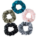 Mulberry Silk Hair Scrunchies, 5 Count, 100% Silk, No Damage for Frizz Prevention, Sleep and Night Scrunchie, Hair Accessories for Women (Peacock Blue, Metallic Gray, Army Green, Black, Pink)