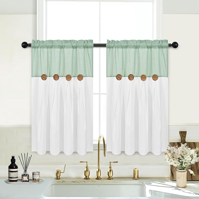 Boho Kitchen Curtains 36 Inch Length, Farmhouse Cotton Linen Tier Curtains - Image 2