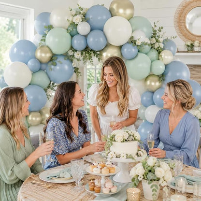 Dusty Blue Green Balloons, Slate Fog Blue Dusty Green Ivory Balloons - Image 5