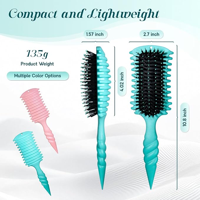 Curly Hair Brush, 5-in-1 Detangling & Curl Defining Brush for Curly Hair Wet or Dry, Shaping & Styling Brushes with Less Pulling for Women & Men (Teal)