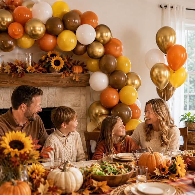 Fall Balloons, 12 Inch Burnt Orange Brown Metallic Gold Balloon - Image 3