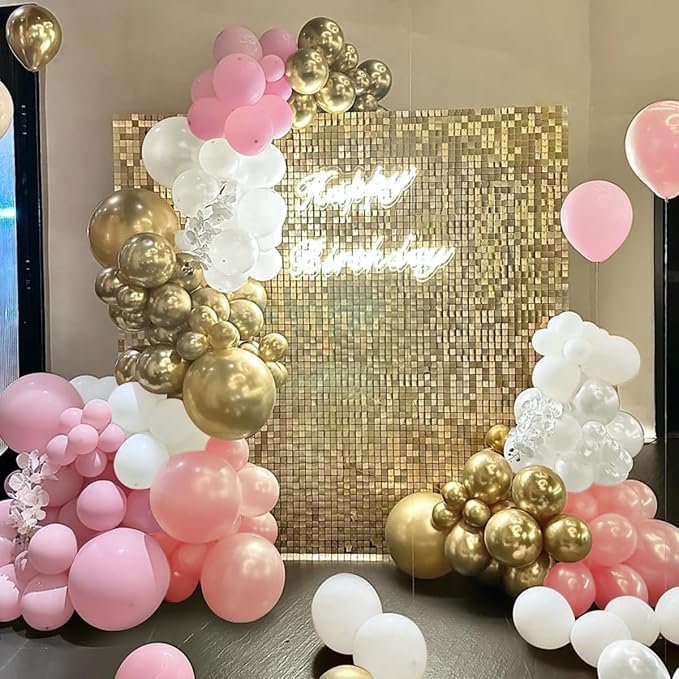 Pastel Pink White and Gold Balloons Garland Arch Kit - Image 4