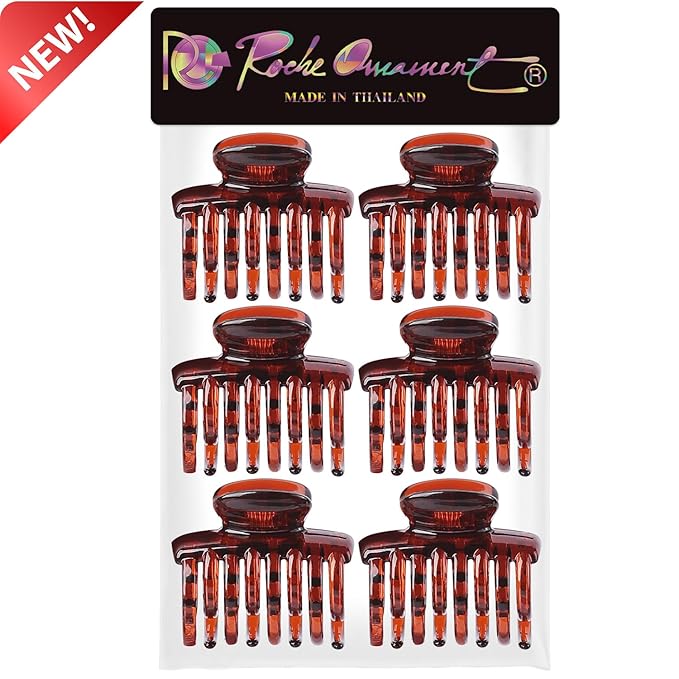 RC ROCHE 6 Pcs Double Claw Hair Clip Tooth Claw Clip Grip Tooth Jaw Clamps Thin Fine Hair Strong Hold No Slip Undo Clutchers for Women, Small Brown