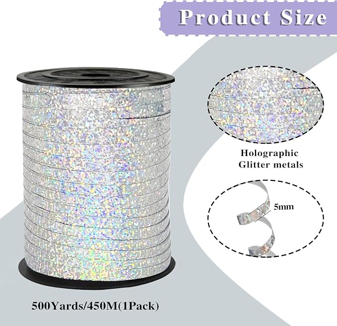 500 Yards Silver Satin Ribbon Curling Crimped Balloon Ribbon, Balloon String - Image 2