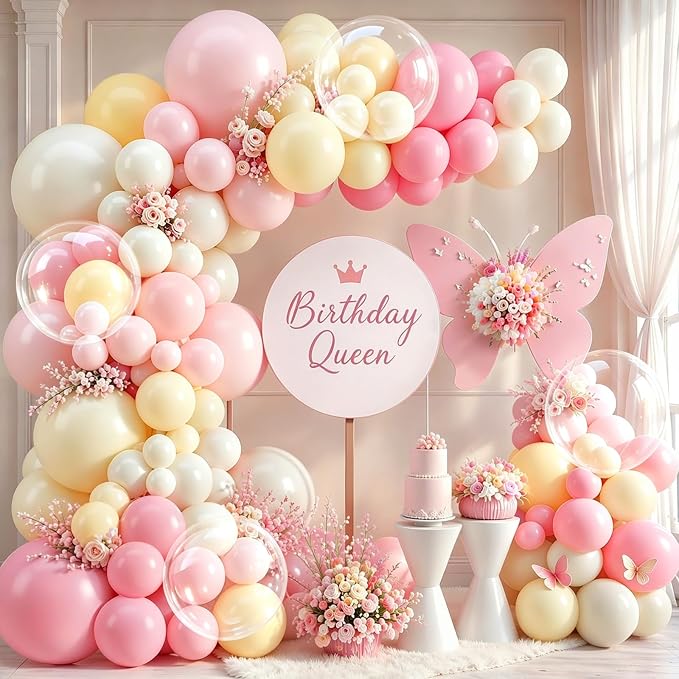 Pink Yellow White Sand Balloons Arch Kit, Party Decor | 128 Pcs Pastel Light by Unknown