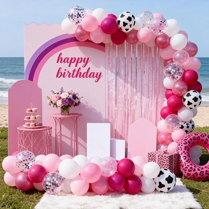 Cowgirl Balloons, 12 Inch Hot Pink Pastel Pink White Cow Print Balloon - Image 8