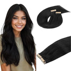 DOORES Tape in Hair Extensions Real Human Hair, Jet Black 12 Inch 80g 40pcs, Hair Extensions Human Hair Tape in Straight Hair Remy Hair Seamless Skin Weft