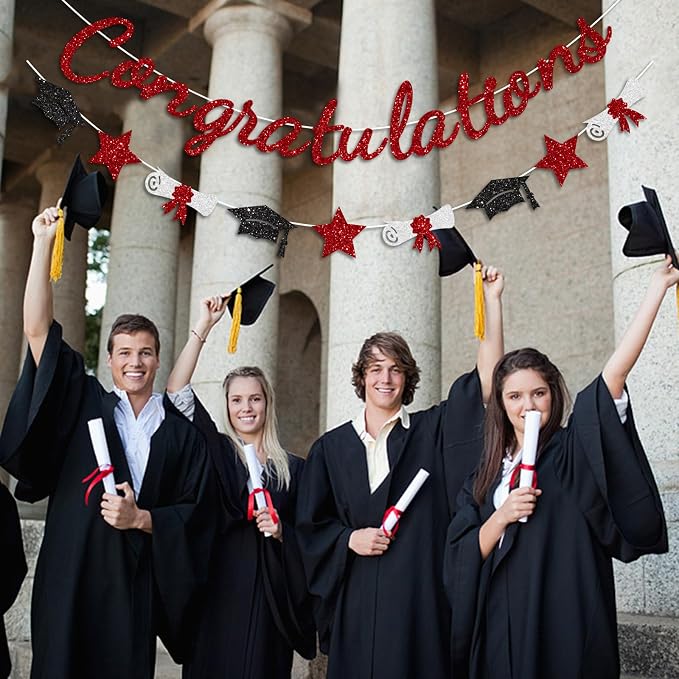 Congratulations Banner Red and Black Graduation Decorations Class of 2026 - Image 3