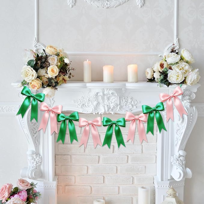 1 String of 8PCS Pink&Green Bow Garland Banner Wicked Party Decoration - Image 7