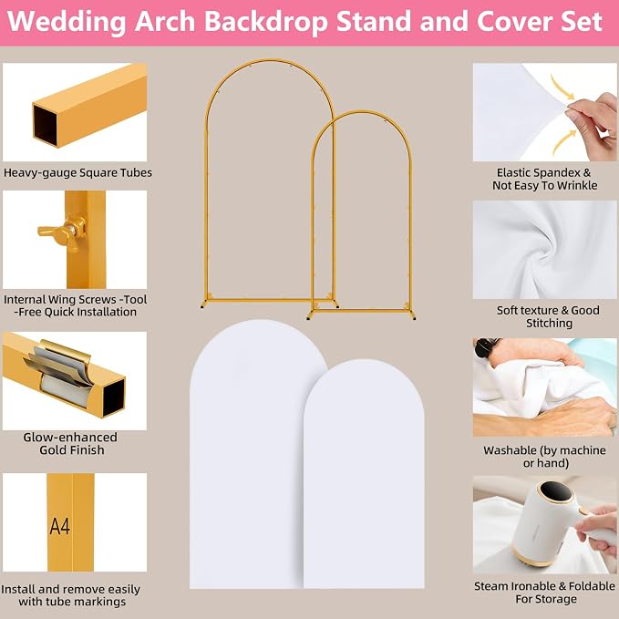 Arch Backdrop Stand and Cover Set of 2 Wedding Metal Arch Stand - Image 5