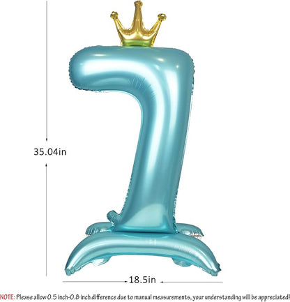 Blue Crown Number 7 Foil Balloon Standing Blue digital 7 Foil Balloon | - Image 2