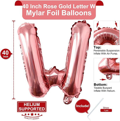 Lovoir 40 Inch Large Rose Gold Letter W Balloons Big Size Jumbo Mylar Foil - Image 2