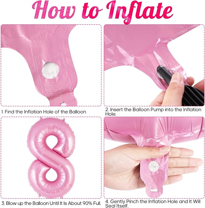 Pink Number 8 Balloon 40 Inch, Big Large Foil Helium Number Balloons, Jumbo - Image 7