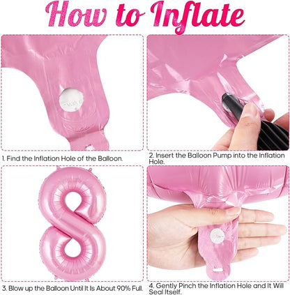 Pink Number 8 Balloon 40 Inch, Big Large Foil Helium Number Balloons, Jumbo - Image 7