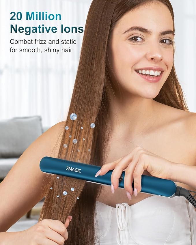 7MAGIC Hair Straightener 1 Inch Flat Iron Titanium Ceramic, Professional 2 in 1 Styling Tool with Fast Heat Up, Anti-Frizz Ionic & Floating Plates for Smooth Shiny Hair on All Hair Types