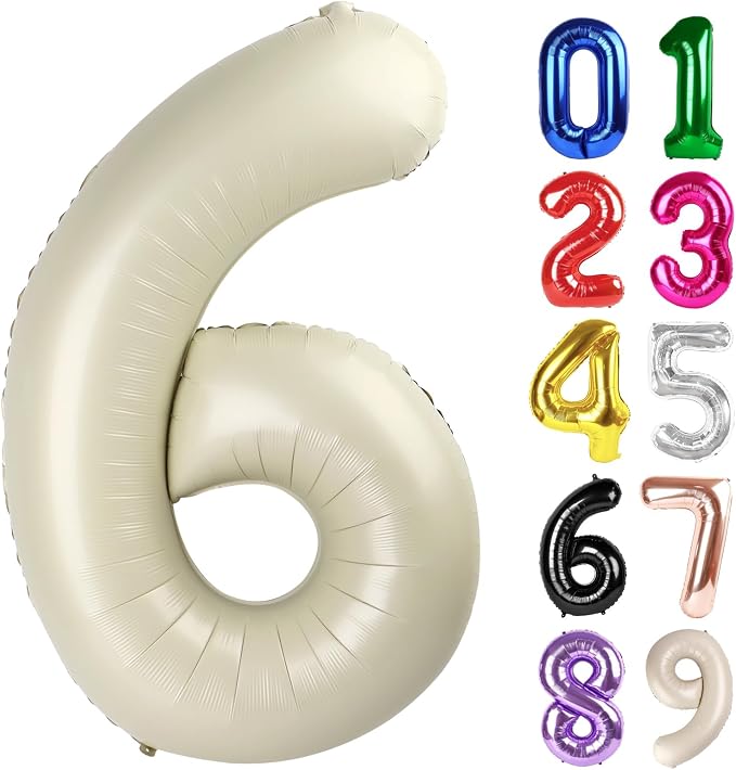 6 Balloon - Cream Birthday Number Balloons, 40 Inch Decorations Men Women | by ALPHADELTAPI