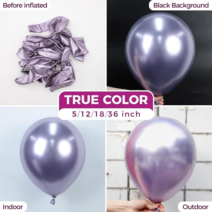 Bezente Metallic Purple Latex Round Helium Party Balloons 100 Pack 12 inch | - Image 2