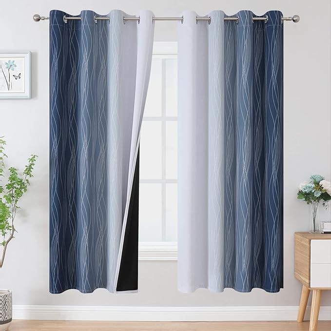 Navy Blue and Grayish White Blackout Curtains by ESTELARTEXTILER