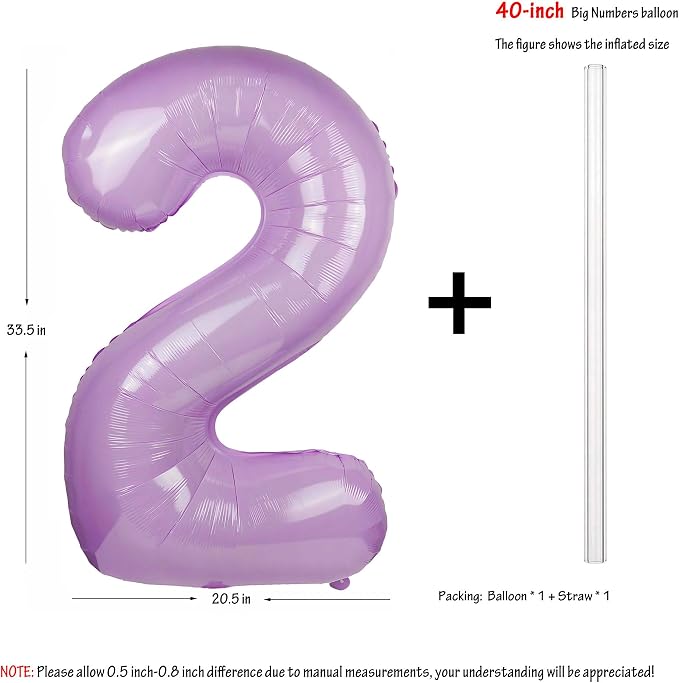 40" Macaron Purple Number 2 Balloons Helium Foil Mylar Balloon Digit 2 | - Image 2
