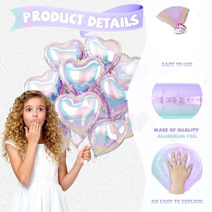 Iridescent Heart Balloons, 18 Inch Gradient Clear Foil Balloons - Image 3