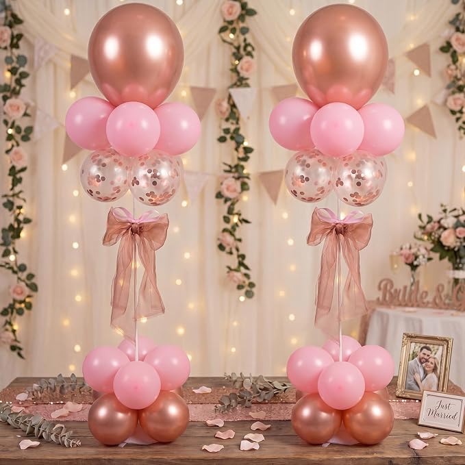 Hollowfly 2 Sets Rose Gold and Pink Balloon Stands by Hollowfly