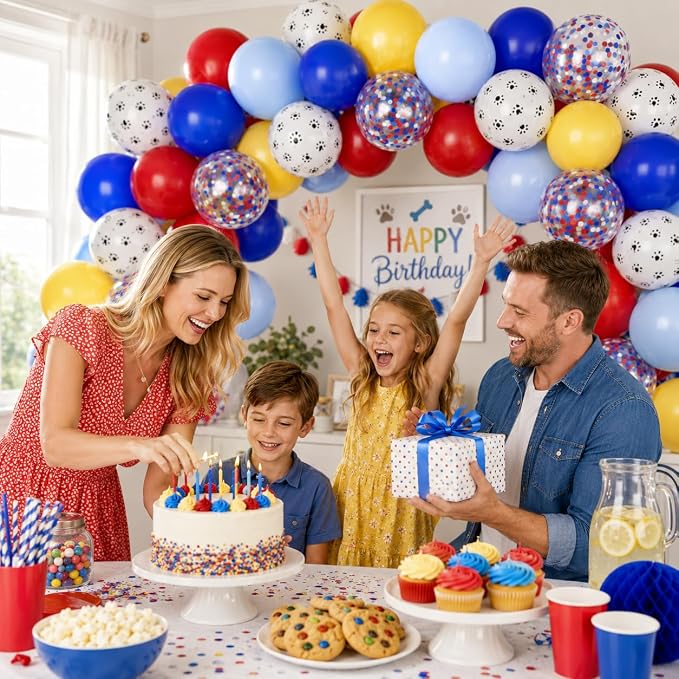 Dog Paw Balloons, 12 Inch Dog Paw Print Balloons, Royal Blue and Red Yellow - Image 3