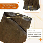 Full Shine Human Hair Clip in Extensions Brown Seamless Hair Extensions Clip ins PU Weft Medium Brown Human Hair Long Straight Hair 20 Inch 8 PCS 120 Grams