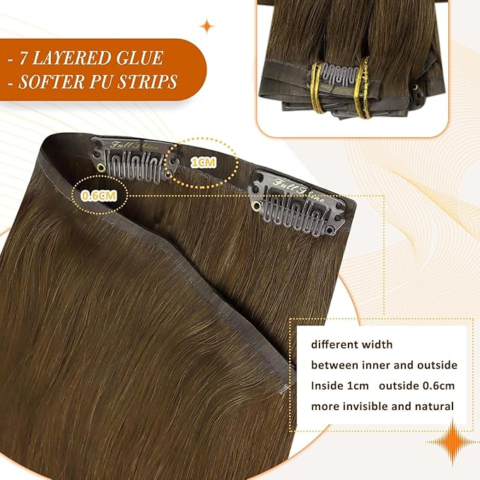 Full Shine Clip in Hair Extensions Real Human Hair Medium Brown Seamless Hair Extensions Clip in Straight Seamless Human Hair Clip ins 16 Inch 120 G 8 PCS