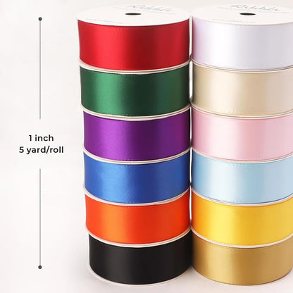 Ribbli Rainbow Satin Ribbon 1 Inch x 12 Rolls Total 60 Yards- Colorful Ribbon - Image 2