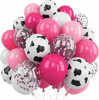 Cowgirl Balloons, 12 Inch Hot Pink Pastel Pink White Cow Print Balloon by Froova
