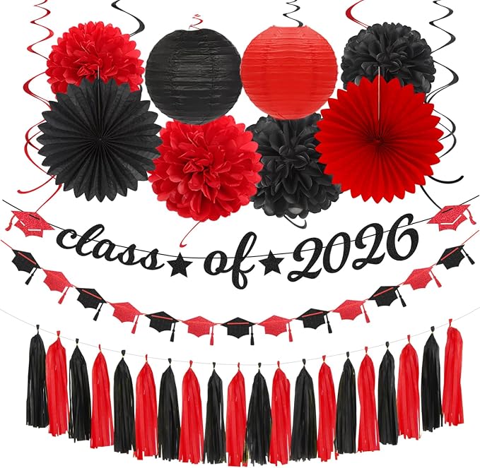 Black Red Graduation Party-Decorations Garland by Burgleda