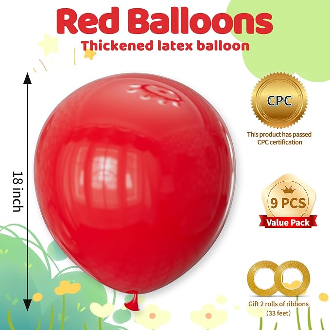 Red Big Balloons 32pcs, 18 Inch Large Latex Giant Heavy Duty Balloons - Image 2