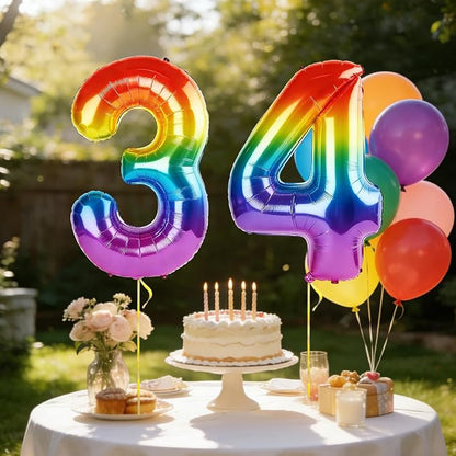 40 Inch Number 34 Balloons for 34th Birthday Party Decorations, 0-100 Rainbow - Image 3