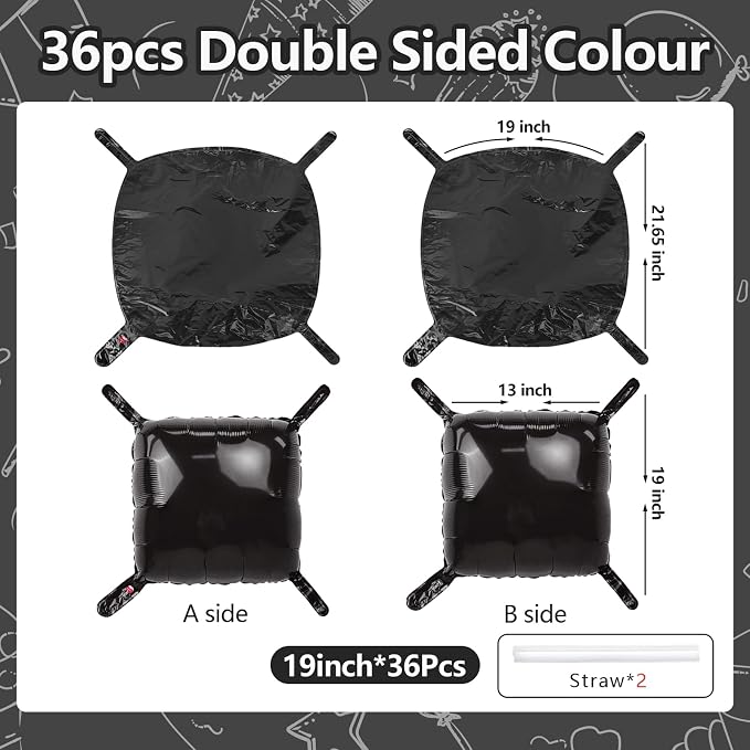 NISOCY 36PCS Metallic Black Square Foil Balloons Wall Backdrop | Double Sided - Image 2