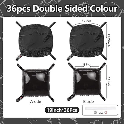 NISOCY 36PCS Metallic Black Square Foil Balloons Wall Backdrop | Double Sided - Image 2