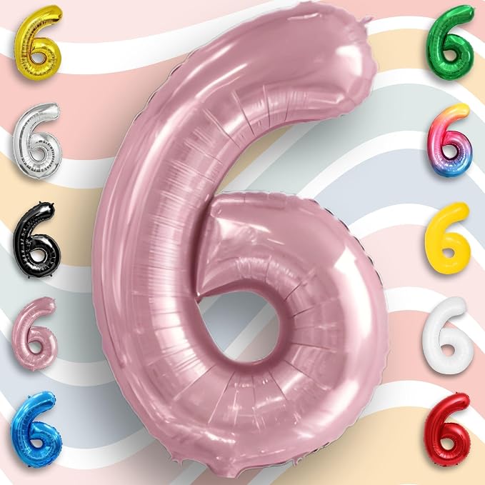 Pink Pearl Number Balloon 6 Mylar Foil Macaron Balloons 40 inch - Image 3