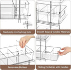 2Set 3 Tier Clear Bathroom Organizer with Dividers, Pull-Out Pantry Organization and Storage, Multi-Purpose Under Sink Organizers and Storage, Vanity Skincare Cosmetic Closet Organizer Medicine Bins